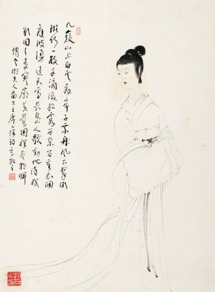  傅抱石 (1904-1965) 湘夫人 立轴 设色纸本 45×33 cm.说明：1.林散之题跋。2.此作品与同场推出之Lot3616傅抱石《一生好入名山游》为同一藏家友情提供。无底价