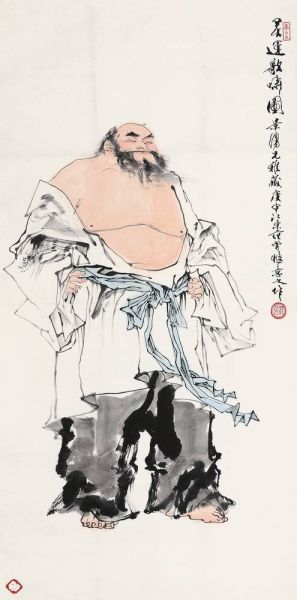 范 曾(b.1938) 灵运啸歌图 镜心 设色纸本 137×63 cm. 1980年作 说明：1.上款人陈景湧为原南京友谊商店艺品部经理。2.附饮兰山房鉴定证书。RMB: 1,350,000-2,000,000