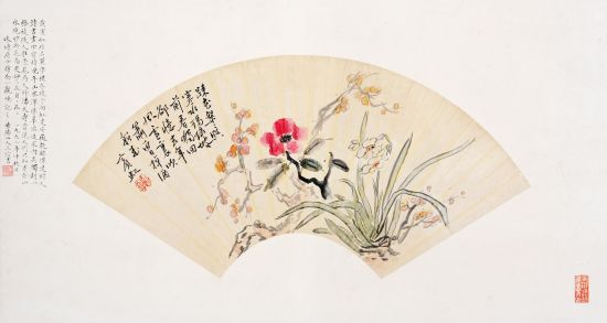 黄宾虹【款】 花卉扇面 51×19cm 约0.9平尺 